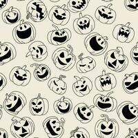 Seamless Halloween pattern in doodle style. Jack O Lantern seamless pattern. Background with Halloween pumpkin. Hand drawn vector illustration.