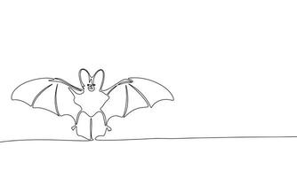Bat one line continuous vector illustraiton. Line art concept Halloween banner. Outline, silhouette vector illustration.