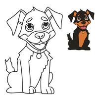 Cute little dog coloring page. Baby dog puppy coloring book. Vector illustration.