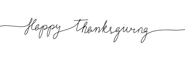 Happy Thanksgiving words one line continuous. Line art, handwriting phrase. Vector illustration.