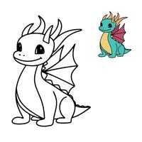 Cute little dragon coloring page. Baby dragon coloring book. Vector illustration.