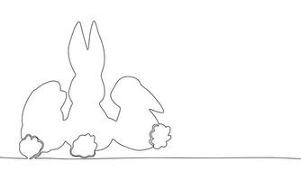 Cute bunnies one line continuous vector illustraiton. Line art concept Easter banner. Outline, silhouette vector illustration.