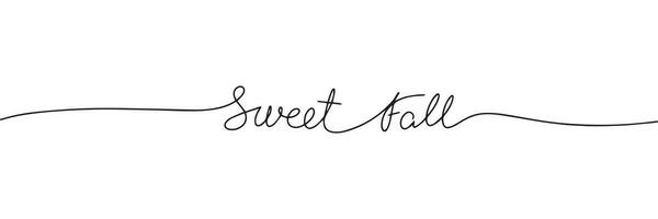 Sweet Fall one line continuous word. Autumn phrase banner. Handwriting fall quote. Vector illustration.