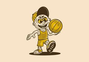 illustration character of a boy holding a basket ball vector