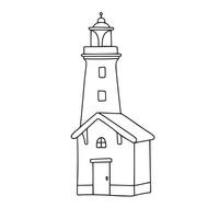 Lighthouse in doodle style isolated on white background. Vector illustration.