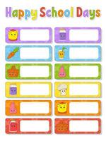 School name label. Bright stickers. Rectangular label. Color vector isolated illustration.