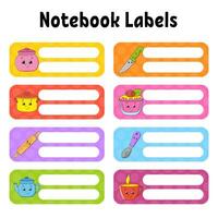 School labels for books and notebooks. Bright stickers. Rectangular label. Vector illustration.