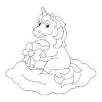 Coloring book page for kids. Cute unicorn and easter egg. Cartoon style character. Vector illustration isolated on white background.