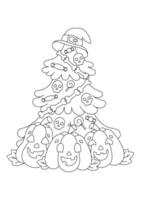 Coloring book page for kids. Halloween tree. Cartoon style character. Vector illustration isolated on white background.