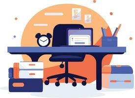 Hand Drawn desk in the office is organized in order in flat style vector