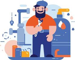 Hand Drawn plumber or engineer work with professionalism in flat style vector