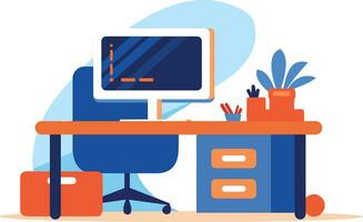 Hand Drawn desk in the office is organized in order in flat style vector