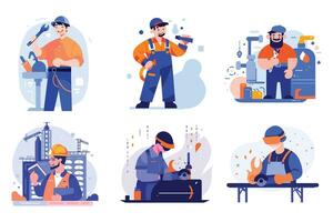 Hand Drawn Engineer or architect with house under construction in flat style vector