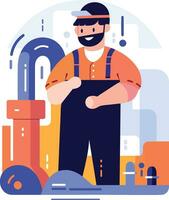 Hand Drawn plumber or engineer work with professionalism in flat style vector