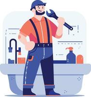 Hand Drawn plumber or engineer work with professionalism in flat style vector