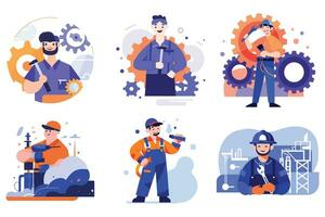 Hand Drawn Engineer or architect with house under construction in flat style vector