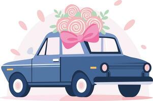 Hand Drawn wedding car with flowers in flat style vector