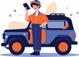 Hand Drawn Car mechanic checking car equipment at the garage in flat style vector