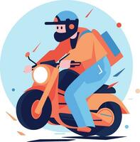 mano dibujado motorista es montando motocicleta con divertido en plano estilo vector