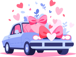 Hand Drawn wedding car with flowers in flat style png