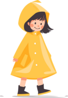 Hand Drawn A child in a raincoat showing a joyful expression that it is raining in flat style png