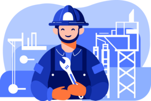 Hand Drawn Engineer or architect with house under construction in flat style png