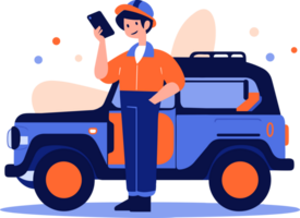 Hand Drawn Car mechanic checking car equipment at the garage in flat style png