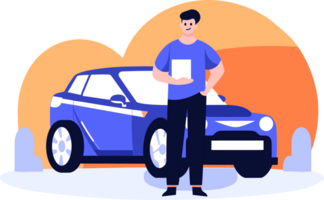 Hand Drawn Car mechanic checking car equipment at the garage in flat style png