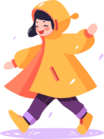 Hand Drawn A child in a raincoat showing a joyful expression that it is raining in flat style png