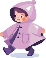 Hand Drawn A child in a raincoat showing a joyful expression that it is raining in flat style vector