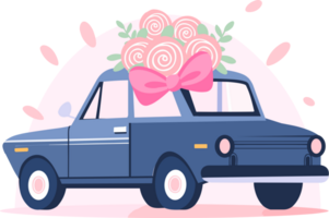 main tiré mariage voiture avec fleurs dans plat style png