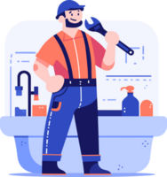 Hand Drawn plumber or engineer work with professionalism in flat style png