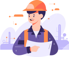 Hand Drawn Engineer or architect with house under construction in flat style png