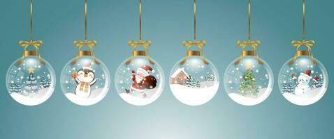 conjunto de transparente Navidad decoraciones con nieve decoraciones adentro, adecuado para carteles, tarjetas, rebaja decoraciones vector
