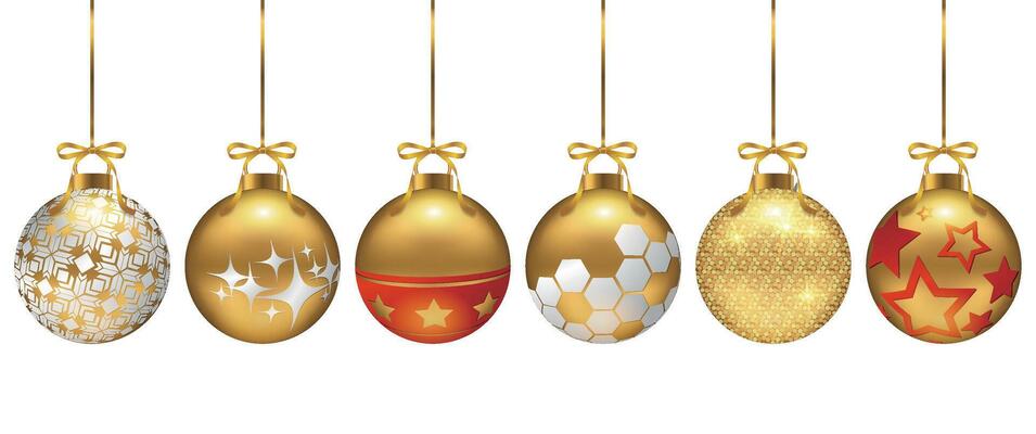 Set of Christmas decorations in different patterns with metallic shine, suitable for posters, cards, sale decorations