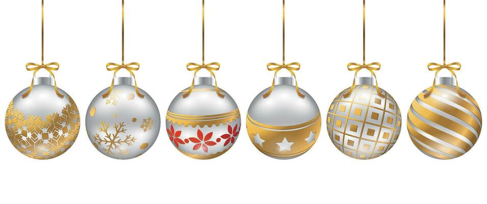 Set of Christmas decorations in different patterns with metallic shine, suitable for posters, cards, sale decorations