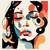 Woman face portrait abstraction wall art vector illustration design