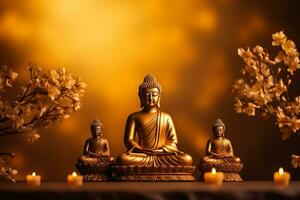 dorado Buda estatuas antecedentes con un sitio para texto foto