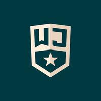 Initial WJ logo star shield symbol with simple design vector