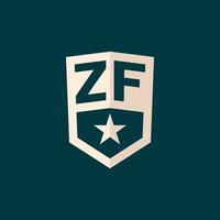 Initial ZF logo star shield symbol with simple design vector