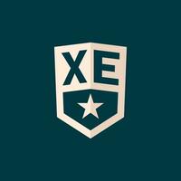 Initial XE logo star shield symbol with simple design vector