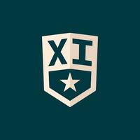 inicial xi logo estrella proteger símbolo con sencillo diseño vector