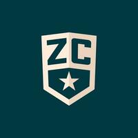 Initial ZC logo star shield symbol with simple design vector