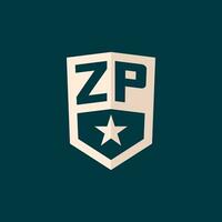 Initial ZP logo star shield symbol with simple design vector