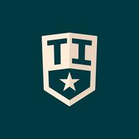 Initial TI logo star shield symbol with simple design vector