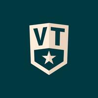 Initial VT logo star shield symbol with simple design vector