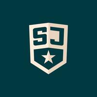 Initial SJ logo star shield symbol with simple design vector