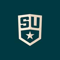 Initial SU logo star shield symbol with simple design vector