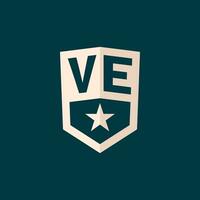 Initial VE logo star shield symbol with simple design vector