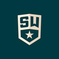 Initial SW logo star shield symbol with simple design vector